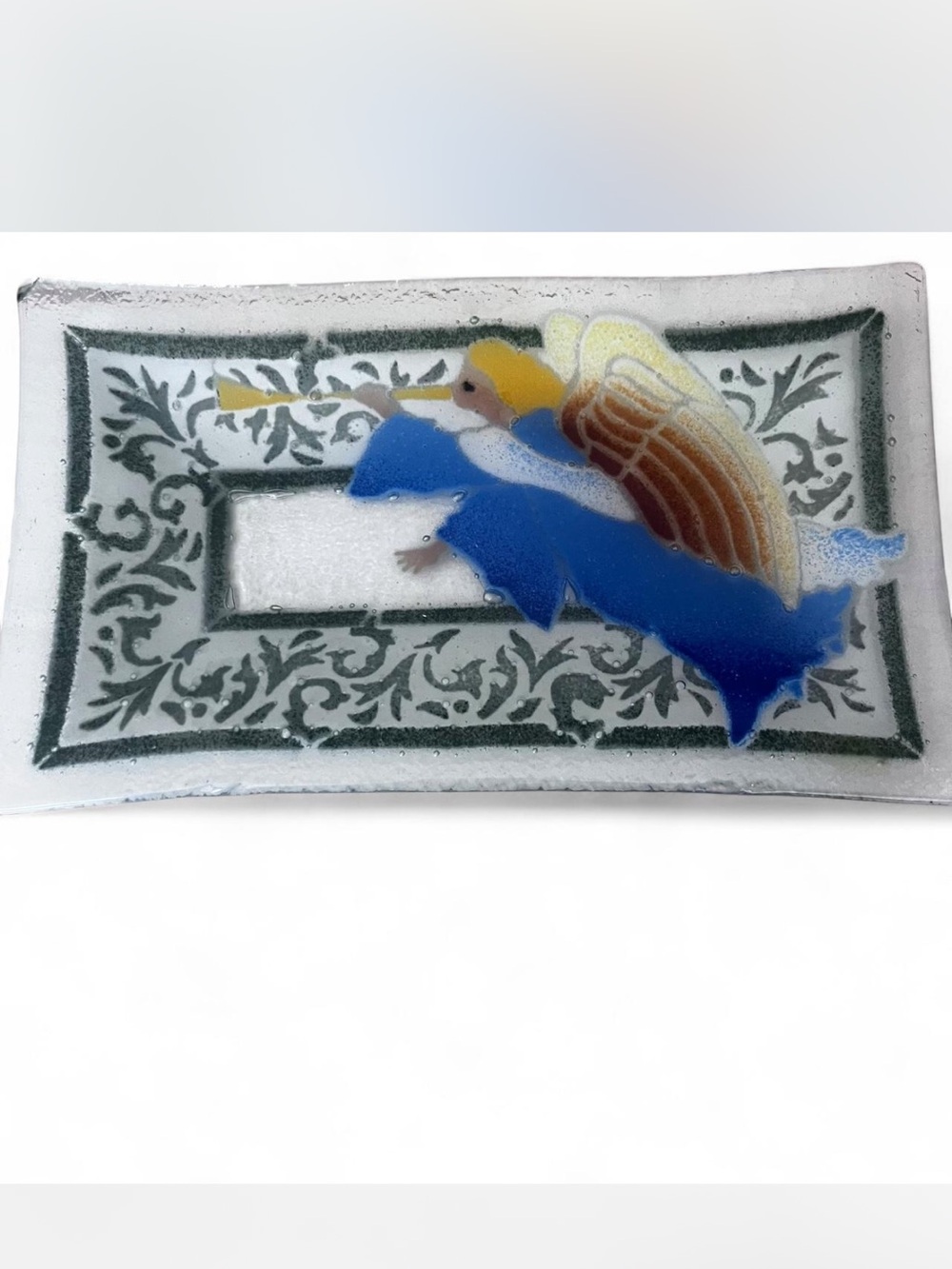 Vintage Peggy Karr fused glass heralding angel tray